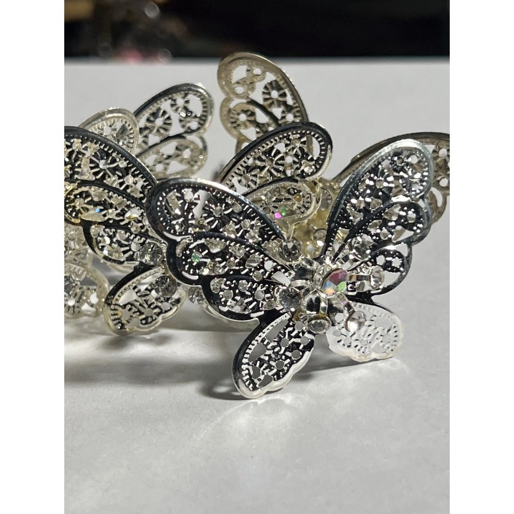 Silver Butterfly Rhinestone Hair Pins (5)